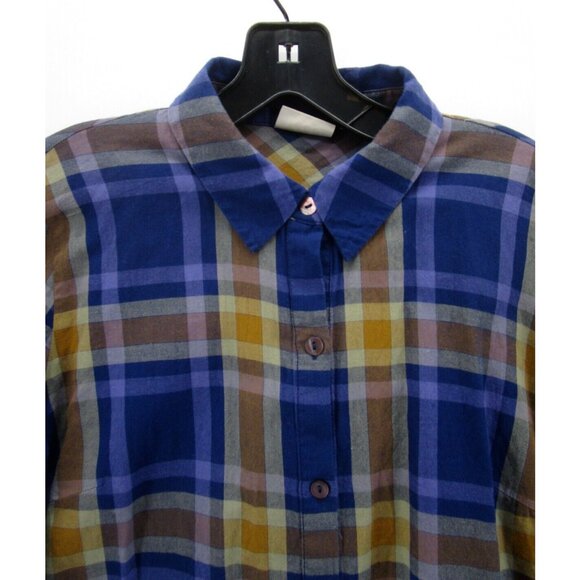 LOGO Lori Goldstein Top Small Button Down Shirt Plaid Pockets Lace - Picture 2 of 12